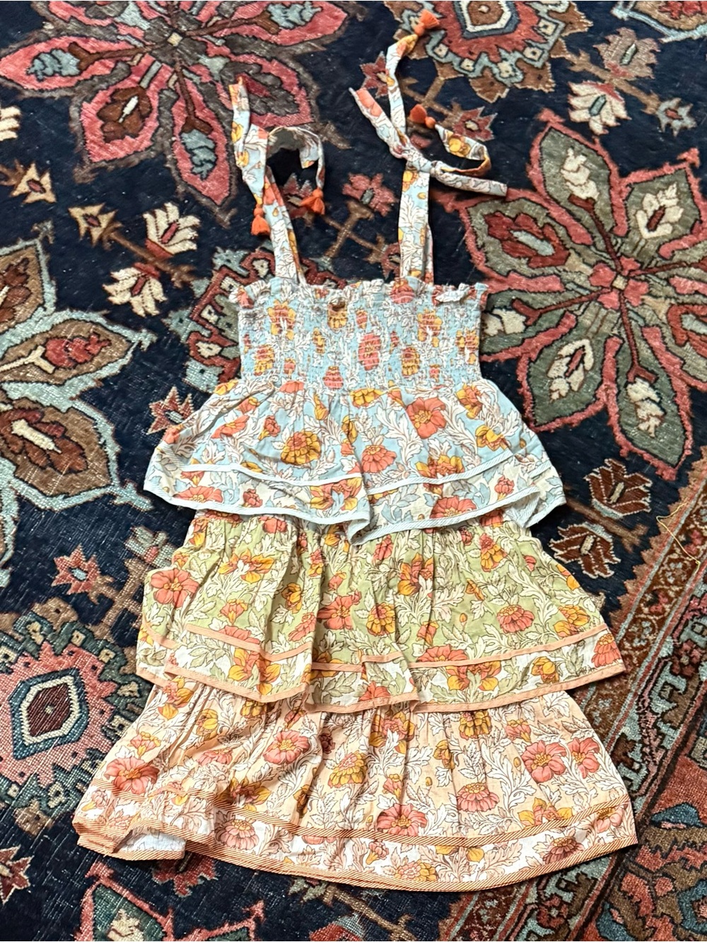Zimmermann Tiered Floral Sundress in Light Blue, Yellow, Peach